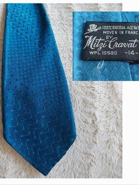 Mitzi Cravat Men's Tie Teal Woven in France Solid Colored